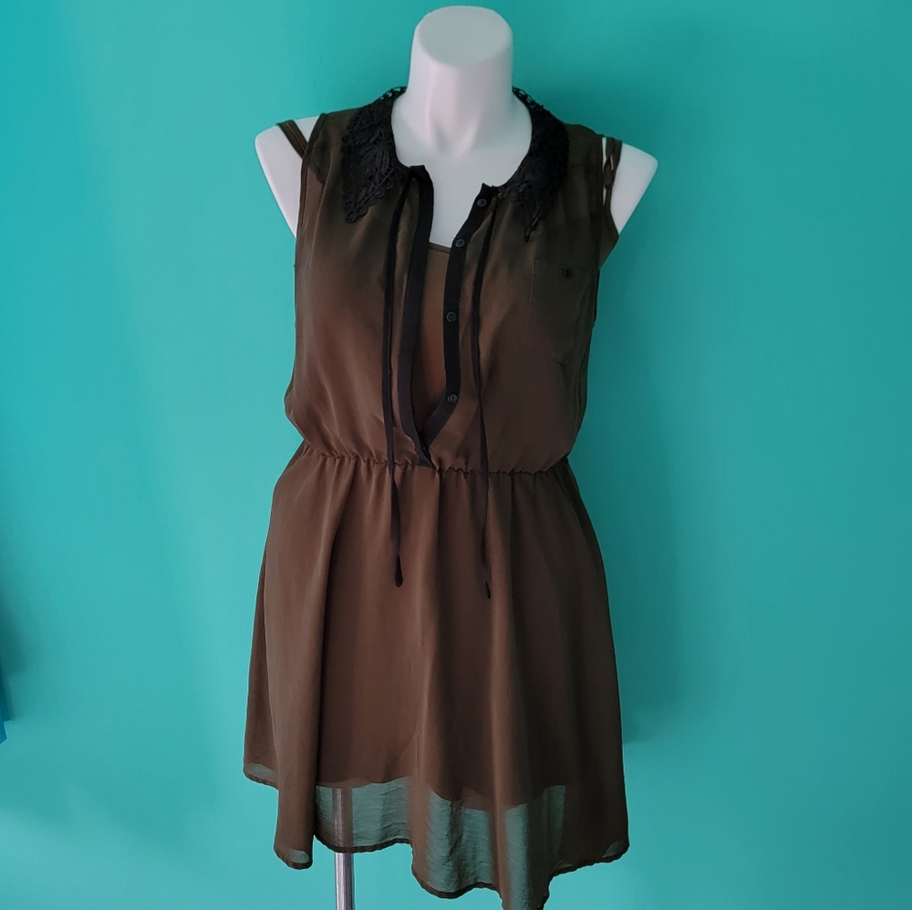 Dark Green Layered Dress and Slip